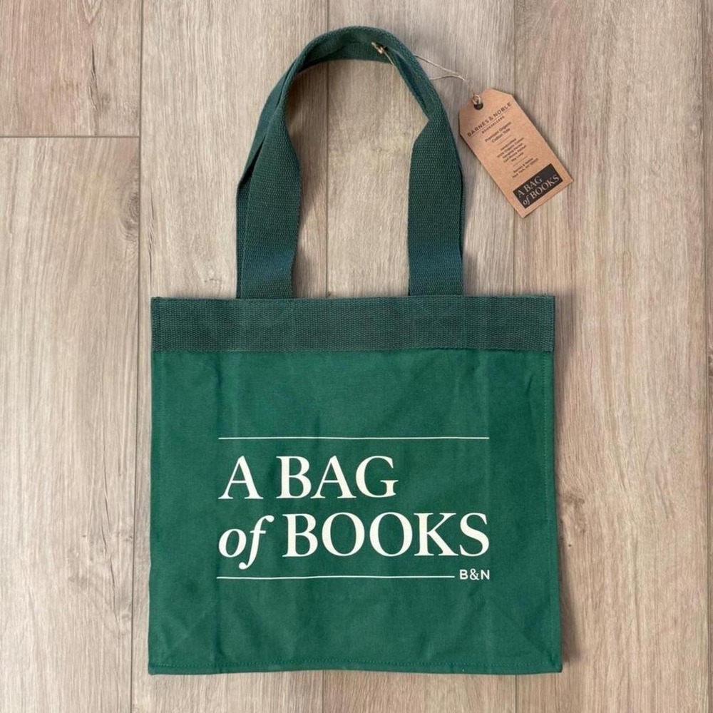 Barnes & Noble A Bag of Books tote bag green text reading 'A BAG of BOOKS' 'B&N'